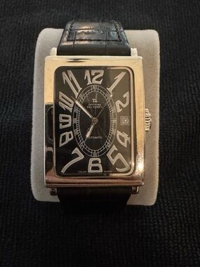 Officina del Tempo Agadir Automatic Black Leather Strap Watch.